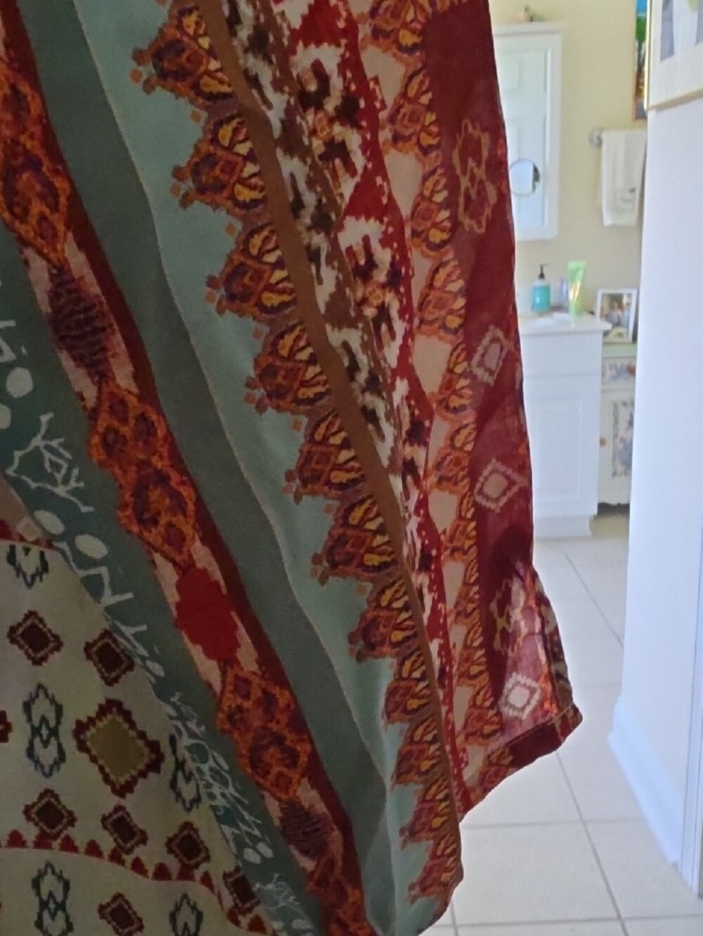 Johnny Was Teal & Rust Patchwork V-Neck Long Sleeve Dress - Picture 3 of 12